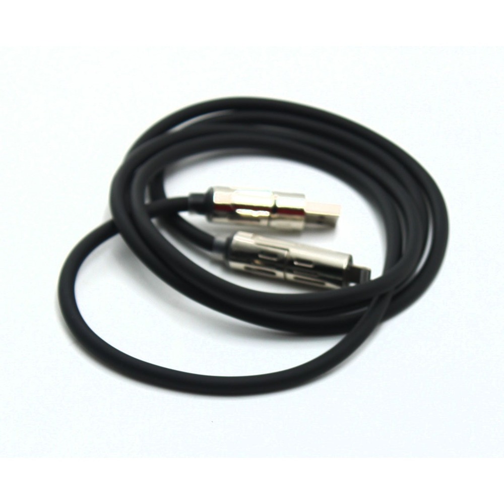 USB to Lightning Charging Cable Black Silicone Chrome Metal Ends DL096-hxd